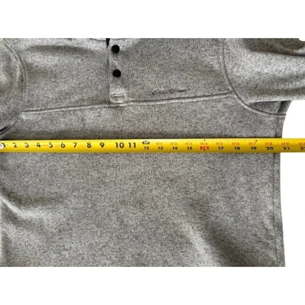 Eddie Bauer Mens Large Grey Marled Sweater Fleece Quarter Snap Pullover